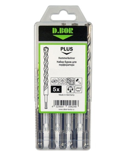 Набор буров SDS-plus V PLUS 5шт, 2-cutting (242030): Набор буров SDS-plus (6х110 мм; 6,8,10,12х160 мм) в Новомосковске