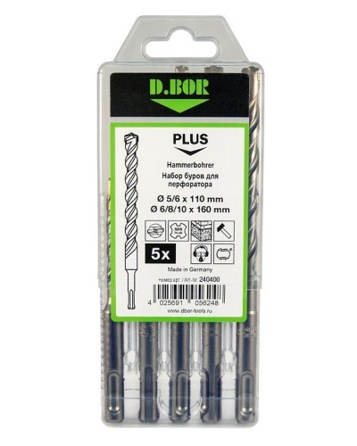 Набор буров SDS-plus V PLUS 5шт, 2-cutting (240400): Набор буров SDS-plus (5,6х110 мм; 6,8,10х160 мм) в Новомосковске