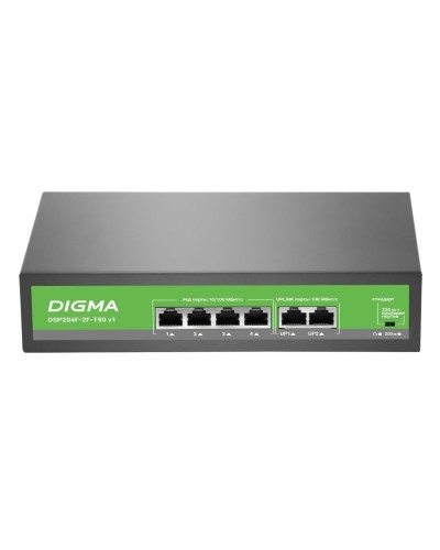 DSP204F-2F-T80 DSP204F-2F-T80 V1 (L2) 6х100Мбит/с 4PoE 4PoE+ 80W. Коммутатор с питанием по PoE. Digma в Новомосковске