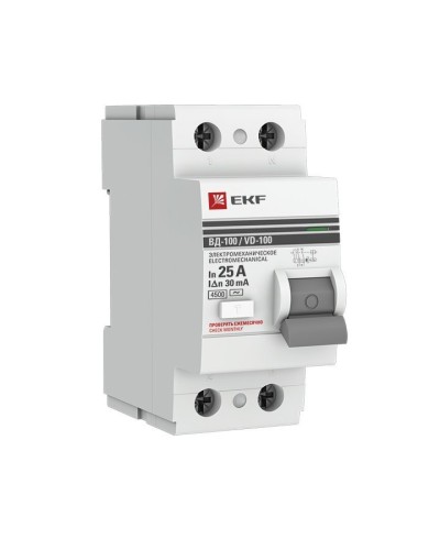 УЗО ВД-100 2P 25А 30мА тип AC эл-мех  PROxima (elcb-2-25-30-em-pro). Выключатель дифференциального тока (УЗО). EKF в Новомосковске