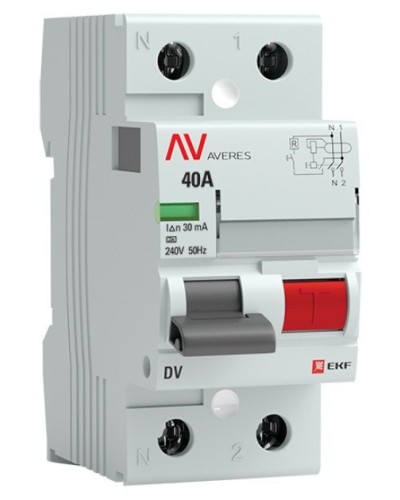 DV 2P 40А/ 30мА (AC)  AVERES (rccb-2-40-30-ac-av). Выключатели дифференциального тока (УЗО). EKF в Новомосковске