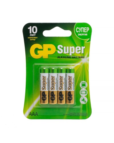 GP Super Alkaline 24A AAA (GP 24A-2CR4), упак. 4 шт. БЛИСТЕР. Алкалиновые батарейки. GP Batteries в Новомосковске
