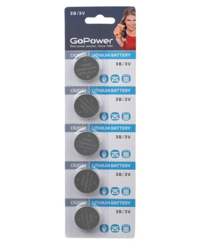 CR2032 GoPower, упак. 5 шт., БЛИСТЕР. Литиевый элемент питания. GoPower в Новомосковске