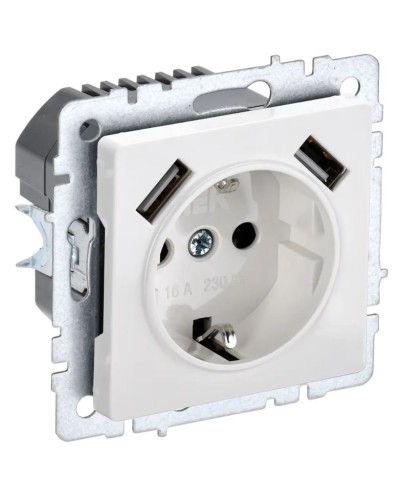 Розетка с з/к с USB A+A 2,1А РЮш10-1-БрБ белый BRITE (BR-R14-16-U21-D21-K01). Розетка с заземлением с защитными шторками, 2,1А. IEK в Новомосковске