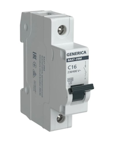 GENERICA ВА47-29М 1P C 16А 4,5кА (MVA21-1-016-C-G). Автоматический выключатель. IEK в Новомосковске
