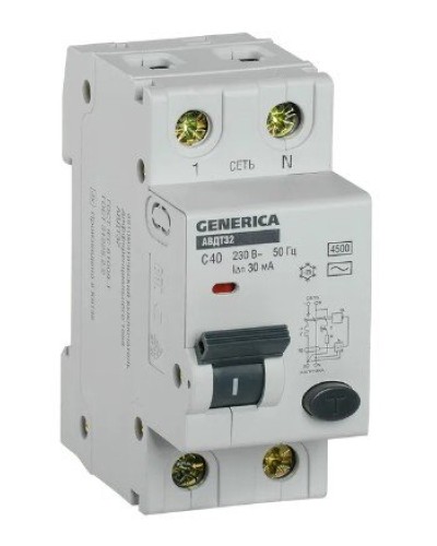 GENERICA АВДТ 32 C40 2Р 30мА (MAD25-5-040-C-30). Автоматический выключатель дифференциального тока. IEK в Новомосковске