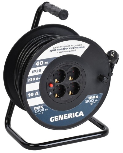 УК40 4 места 2P+PE, 40м GENERICA (WKP10-10-04-40-G). Удлинитель на катушке с термозащитой, 3х1,0кв.мм. IEK в Новомосковске