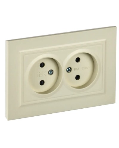 Розетка 2-местная без з/к РСш12-2-БрКр бежевый BRITE (BR-R23-10-K10-F). Розетка без заземления с защитными шторками в сборе. IEK в Новомосковске