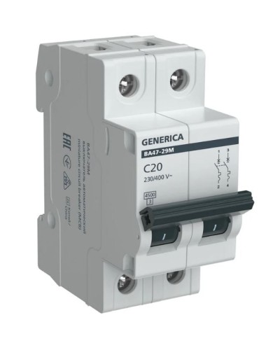 GENERICA ВА47-29М 2P C 20А 4,5кА (MVA21-2-020-C-G). Автоматический выключатель. IEK в Новомосковске