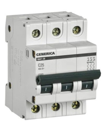 GENERICA ВА47-29 3P C 25А 4,5кА (MVA25-3-025-C). Автоматический выключатель. IEK в Новомосковске