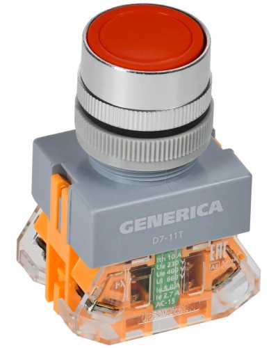 Кнопка D7-11T d=22мм красная GENERICA (BBT50-11T-3-21-K04-G). Кнопка управления с фиксацией. IEK в Новомосковске