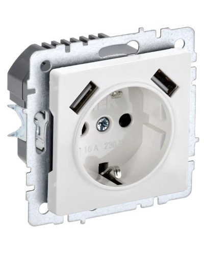 Розетка с з/к с USB A+A 3,1А РЮш10-2-БрБ белый BRITE (BR-R14-16-U21-D31-K01). Розетка с заземлением с защитными шторками, 3,1А. IEK в Новомосковске