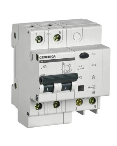 GENERICA АД12 2Р 50А 30мА (MAD15-2-050-C-030). Автоматический выключатель дифференциального тока. IEK в Новомосковске