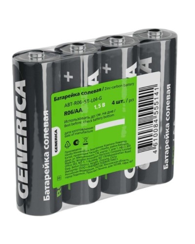 Батарейка солевая R06/AA GENERICA (4 шт) (ABT-R06-ST-L04-G). Батарейка солевая. IEK в Новомосковске