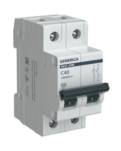 GENERICA ВА47-29М 2P C 40А 4,5кА (MVA21-2-040-C-G). Автоматический выключатель. IEK в Новомосковске