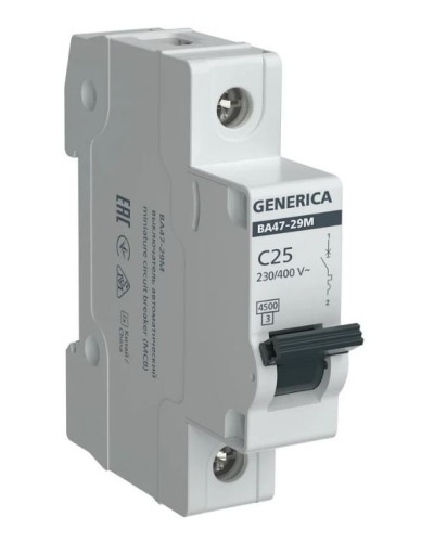 GENERICA ВА47-29М 1P C 25А 4,5кА (MVA21-1-025-C-G). Автоматический выключатель. IEK в Новомосковске