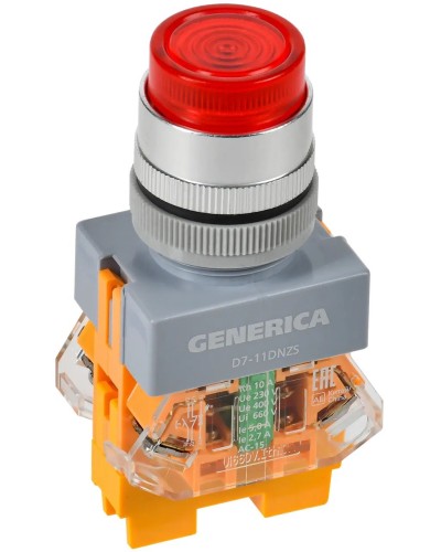 Кнопка D7-11DNZS d=22мм красная GENERICA (BBT50-11DNZS-3-11-K04-G). Кнопка управления с подсветкой и фиксацией. IEK в Новомосковске