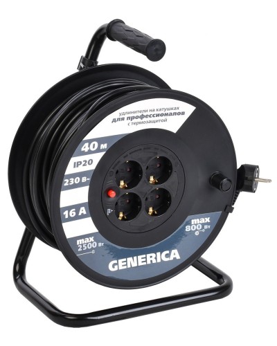 УК40 4 места 2P+PE, 40м GENERICA (WKP20-16-04-40-G). Удлинитель на катушке с термозащитой, 3х1,5кв.мм. IEK в Новомосковске