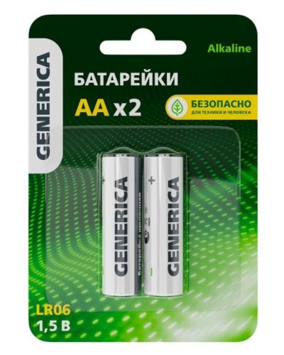 Батарейка Alkaline LR06/AA GENERICA (2 шт) (ABT-LR06-ST-L02-G). Батарейка щелочная. IEK в Новомосковске