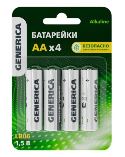 Батарейка Alkaline LR06/AA GENERICA (4 шт) (ABT-LR06-ST-L04-G). Батарейка щелочная. IEK в Новомосковске