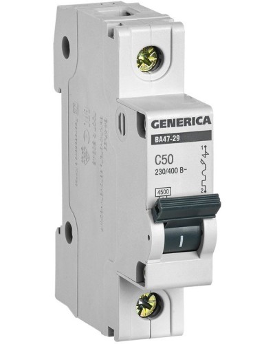 GENERICA ВА47-29 1P C 50А 4,5кА (MVA25-1-050-C). Автоматический выключатель. IEK в Новомосковске