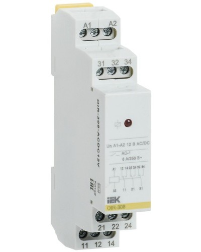 Реле промежуточное модульное OIR 3 контакта 8А 12В AC/DC (OIR-308-ACDC12V). Реле промежуточное модульное. IEK в Новомосковске