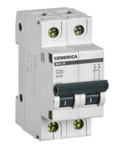 GENERICA ВА47-29 2P C 20А 4,5кА (MVA25-2-020-C). Автоматический выключатель. IEK в Новомосковске