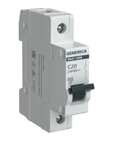 GENERICA ВА47-29М 1P C 20А 4,5кА (MVA21-1-020-C-G). Автоматический выключатель. IEK в Новомосковске