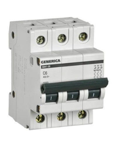 GENERICA ВА47-29 3P C 6А 4,5кА (MVA25-3-006-C). Автоматический выключатель. IEK в Новомосковске