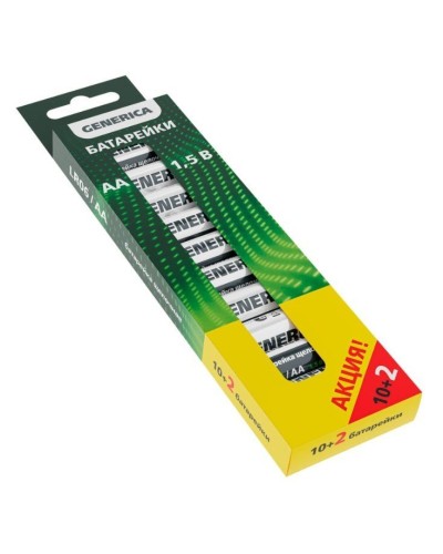 Батарейка Alkaline LR06/AA GENERICA (12 шт) ПРОМО (ABT-LR06-ST-B12-G). Батарейка щелочная. IEK в Новомосковске