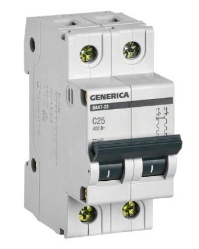 GENERICA ВА47-29 2P C 25А 4,5кА (MVA25-2-025-C). Автоматический выключатель. IEK в Новомосковске