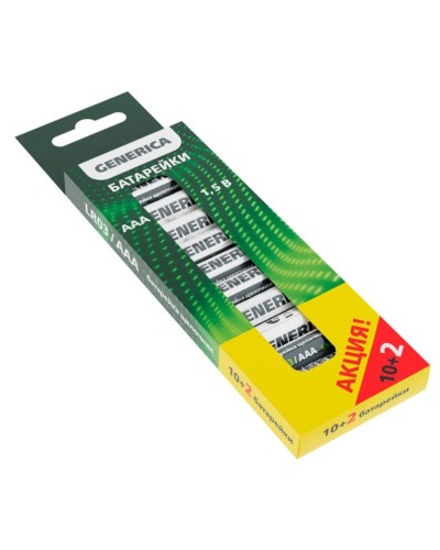 Батарейка Alkaline LR03/AAA GENERICA (12 шт) ПРОМО (ABT-LR03-ST-B12-G). Батарейка щелочная. IEK в Новомосковске