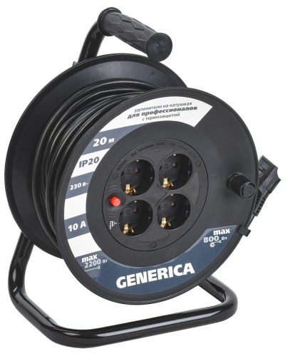 УК20 4 места 2P+PE, 20м GENERICA (WKP10-10-04-20-G). Удлинитель на катушке с термозащитой, 3х1,0кв.мм. IEK в Новомосковске