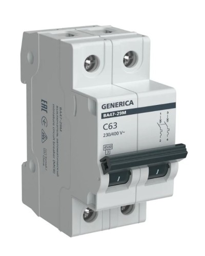 GENERICA ВА47-29М 2P C 63А 4,5кА (MVA21-2-063-C-G). Автоматический выключатель. IEK в Новомосковске
