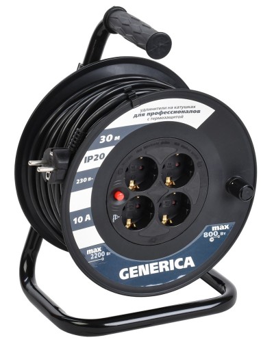 УК30 4 места 2P+PE, 30м GENERICA (WKP10-10-04-30-G). Удлинитель на катушке с термозащитой, 3х1,0кв.мм. IEK в Новомосковске
