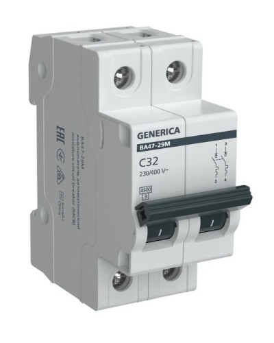 GENERICA ВА47-29М 2P C 32А 4,5кА (MVA21-2-032-C-G). Автоматический выключатель. IEK в Новомосковске