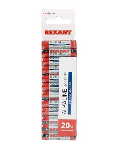 Алкалиновая батарейка AAA/LR03 1,5 V 12 шт. REXANT (30-1011). Элемент питания. Rexant в Новомосковске