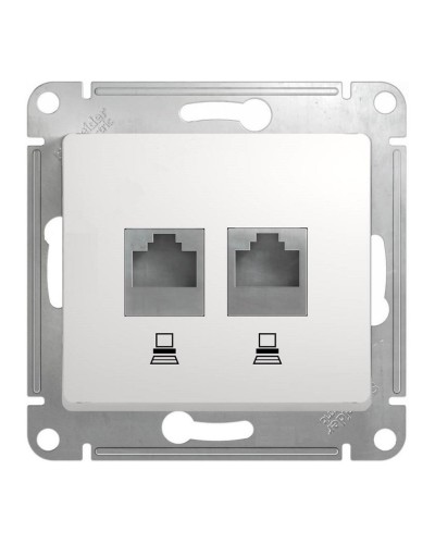 Glossa розетка RJ45+RJ45 2-местная, кат. 5Е, скрытой установки, механизм, белый (GSL000185KK). Розетка компьютерная. Systeme Electric в Новомосковске