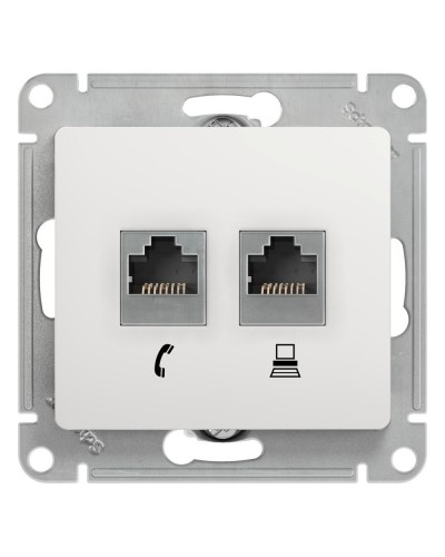 Glossa розетка RJ11+RJ45, 2-местная, кат. 5Е, скрытой установки, механизм, белый (GSL000185). Розетка компьютерная + телефонная. Systeme Electric в Новомосковске