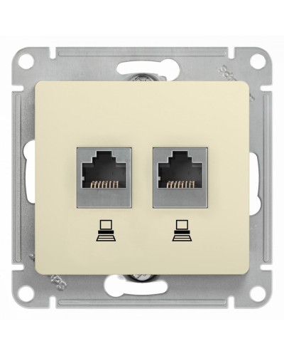 Glossa розетка RJ45+RJ45 2-местная, кат. 5Е, скрытой установки, механизм, бежевый (GSL000285KK). Розетка компьютерная. Systeme Electric в Новомосковске