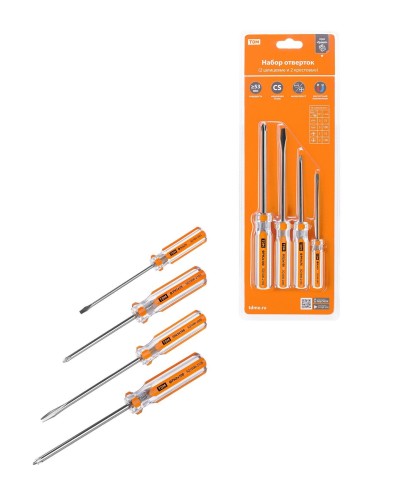 Набор отверток 4шт.: SL3x75, SL5х100, PH1х75, PH2х100, блистер, CS Гранит TDM (SQ1013-0101). Набор отверток. TDM ЕLECTRIC в Новомосковске