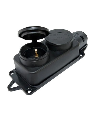 Розетка двухместная 2Р+РЕ 16А 250В IP44 (SQ0612-0037). Розетка двухместная с заглушками каучук. TDM ЕLECTRIC в Новомосковске