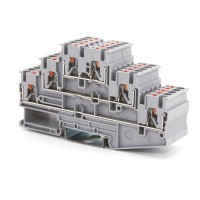 Клемма трехуровневая, зажим push-in, 2.5 кв.мм, синяя (VPR-2.5-3L-BU). Клемма проходная, 6 точки подключения. ДКС