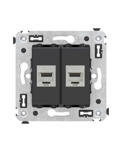 Розетка RJ-45 в стену, кат.6E, Avanti, двойная, черная матовая (4412764). Розетка компьютерная. ДКС в Новомосковске