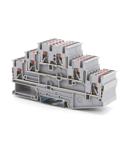 Клемма трехуровневая, зажим push-in, 2.5 кв.мм, серая (VPR-2.5-3L-GY). Клемма проходная, 6 точки подключения. ДКС в Новомосковске