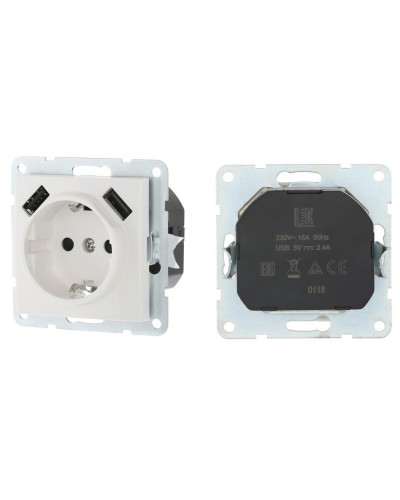 Розетка с з/к + 2xUSB разъема, 2А, белый LK60 (868004-1). Розетка. Экопласт в Новомосковске
