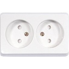 Розетка двойная открытой установки без з/к, белый, LK Standard (813604). Розетка без заземляющих контактов с защитными шторками. Экопласт